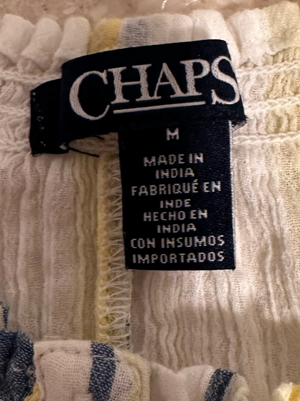 Chaps Women's Blue & Yellow Striped Lulu Peasant Stretchy Blouse Top Size Medium - Picture 2 of 15